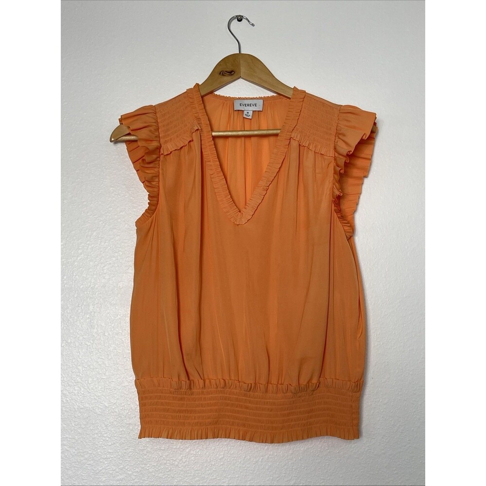 Evereve Orange Smocked Waist Flutter Sleeve Sleeveless Women’s Blouse Size S - Picture 1 of 5